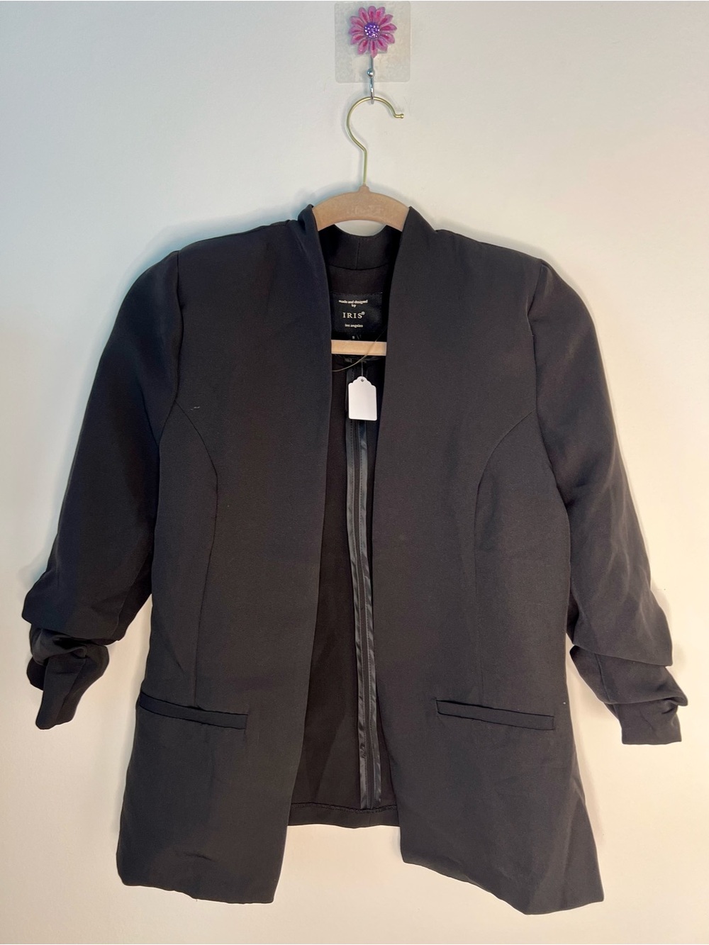 iris Black Open-Front Collarless Blazer
